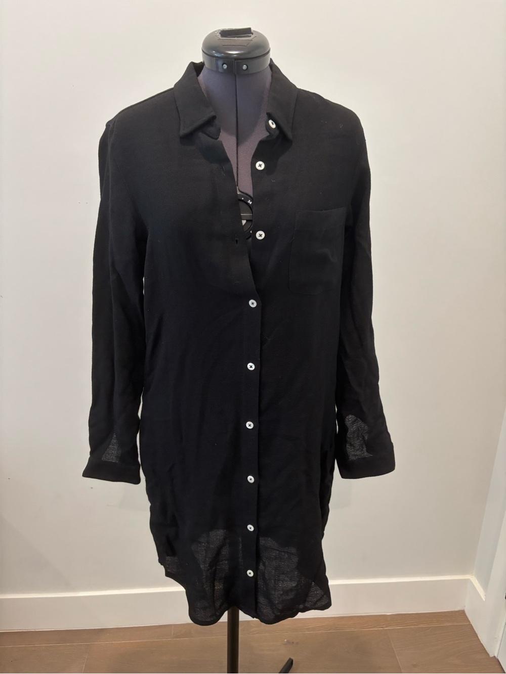 STEVEN ALAN Black Long Sleeve Button Front Shirt Dress Tunic Pocket Size P XS